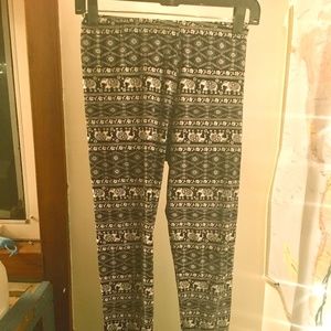 Elephant Printed Black and White Leggings